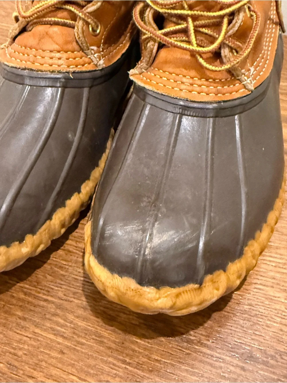 L.L. Bean Aprrox 1980s Tan Leather and Rubber Men's Vintage Preppy Duck Boots